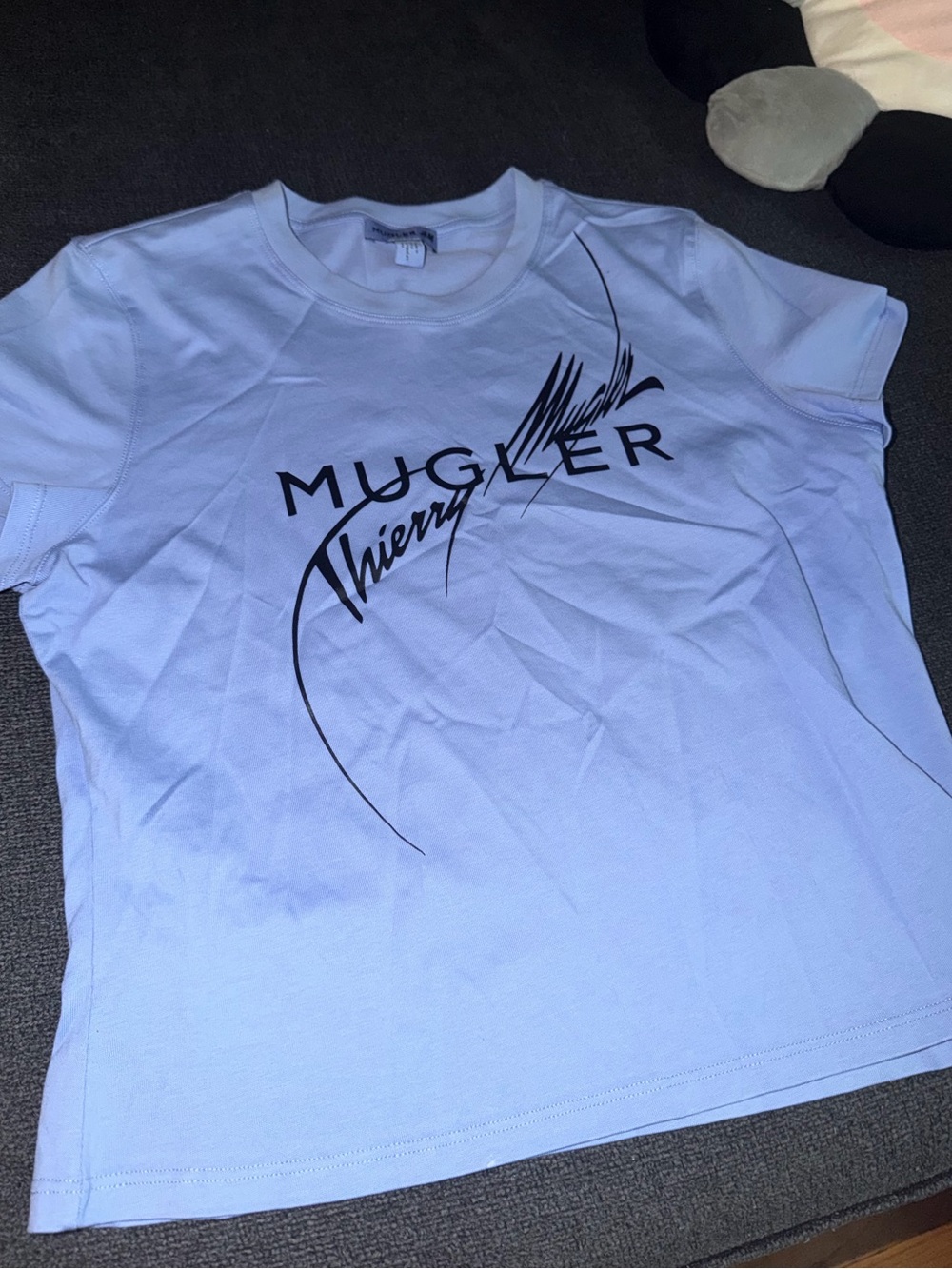 Mugler Light Blue Tee with Black Logo
